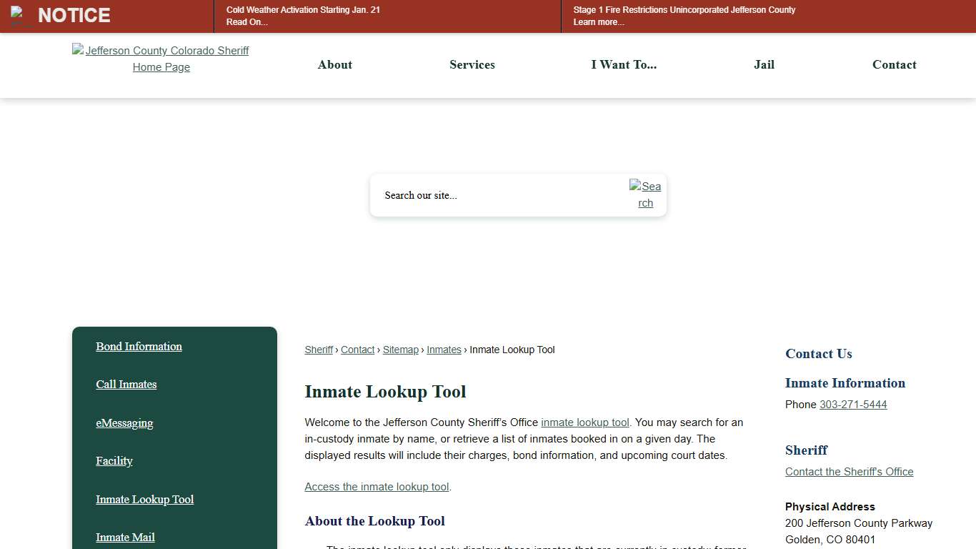 Inmate Lookup Tool | Jefferson County, CO